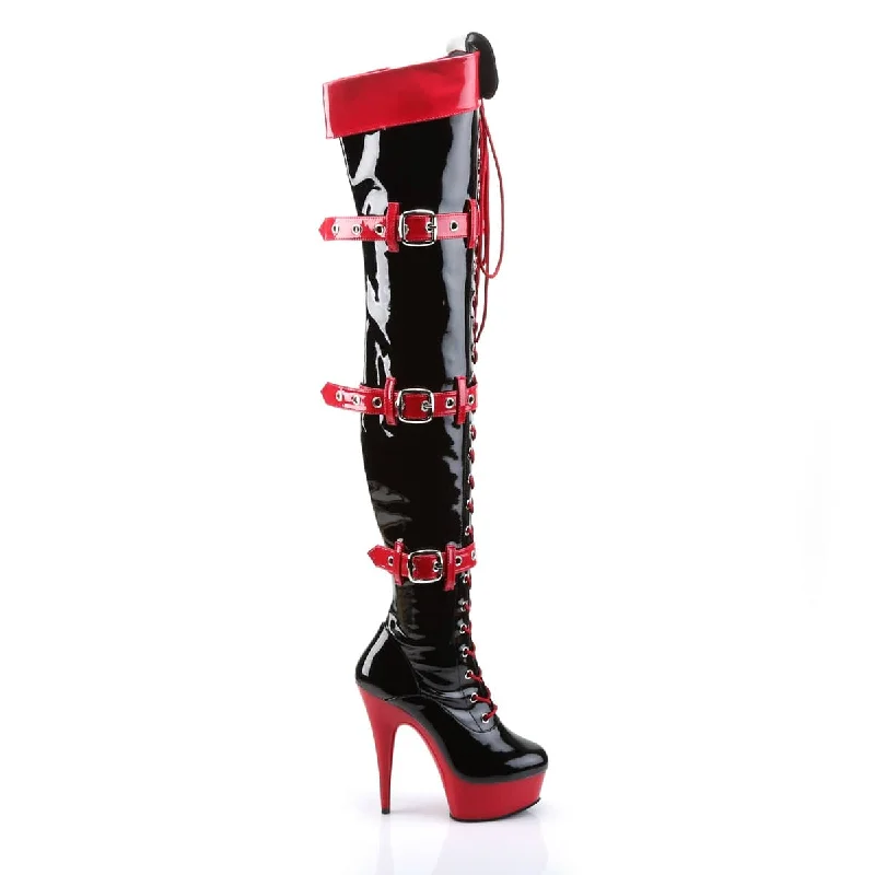 Stylish Chelsea boots for women-MEDIC-3028 Black & Red Thigh High Boots