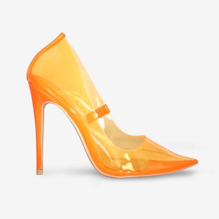 Trendy cowboy boots for women-Kimmy - Neon Orange Perspex Court Stiletto Heel