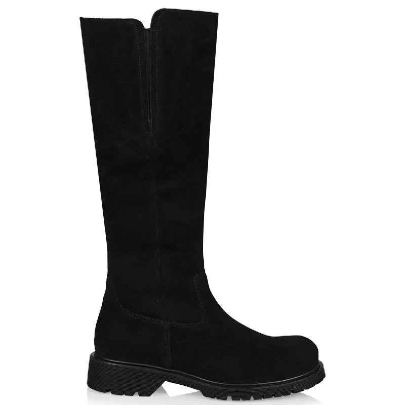 Designer platform heels for women-La Canadienne Women's Helene Black Shearling Suede Waterproof