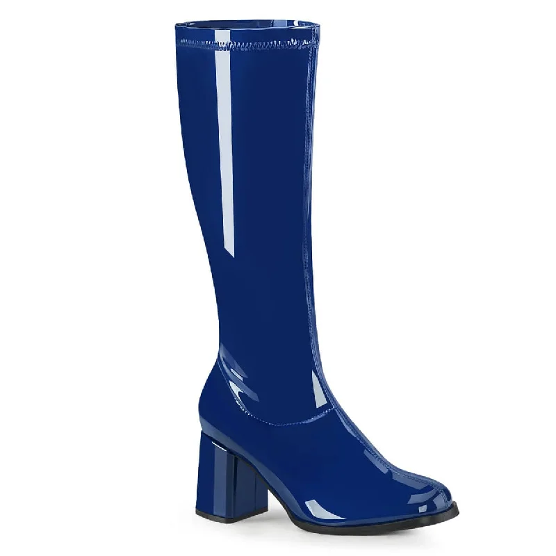 Luxury leather flats for women-GOGO-300 Blue Knee High Boots