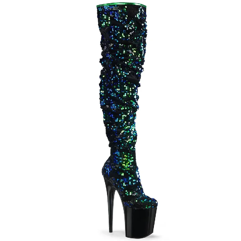 Trendy metallic heels for women-FLAMINGO-3004 Black Thigh High Boots