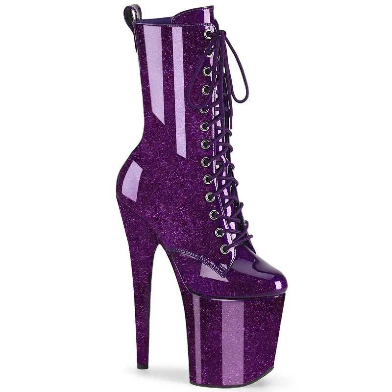 Designer wedge boots for women-FLAMINGO-1040GP Purple Calf High Boots