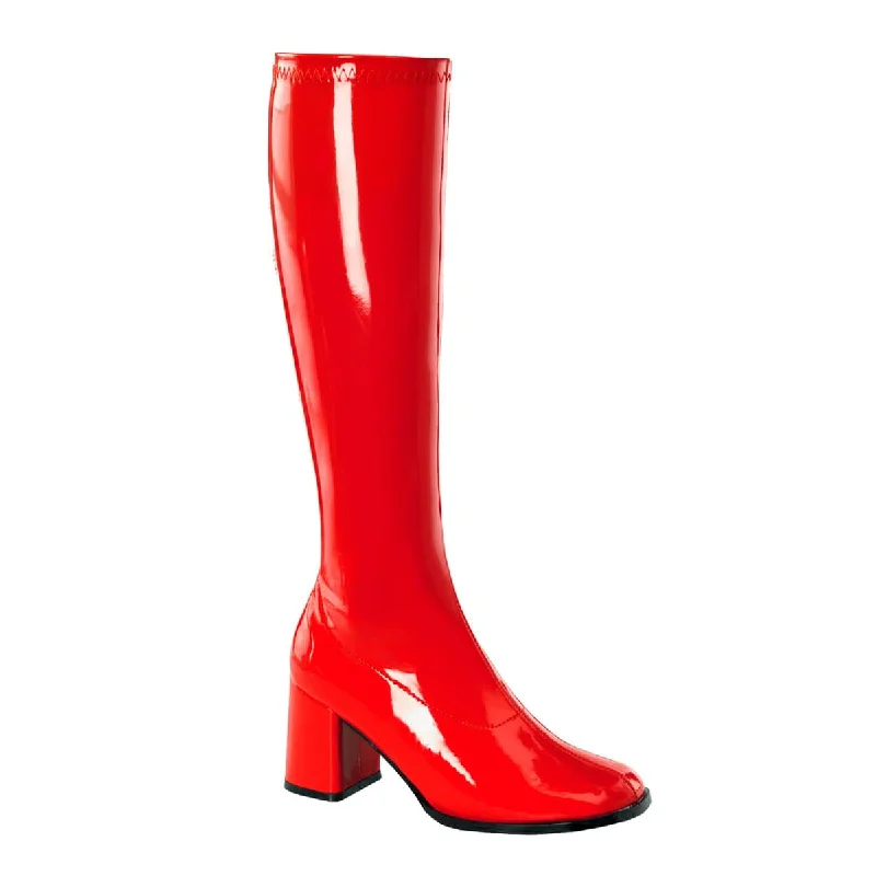 Affordable wedge sandals for women-GOGO-300 Red Knee High Boots