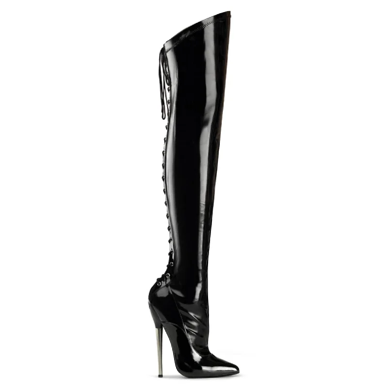 Vintage-inspired sneakers for women-DAGGER-3060 Black Thigh High Boots