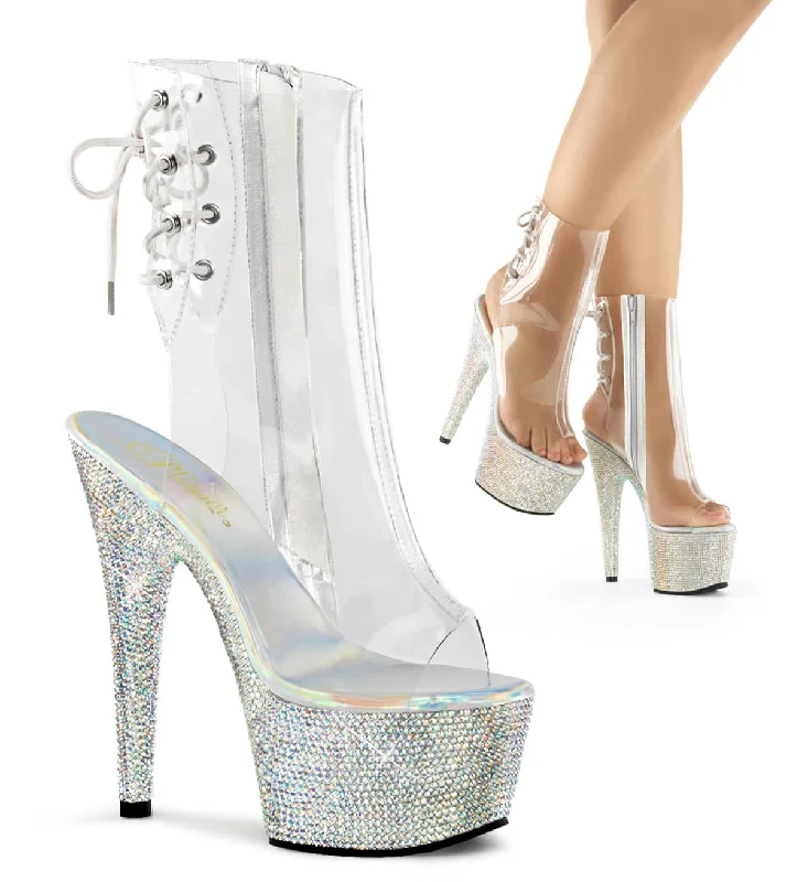 Elegant stiletto heels for events-BEJEWELED-1018DM-7 Calf High Peep Toe Boots