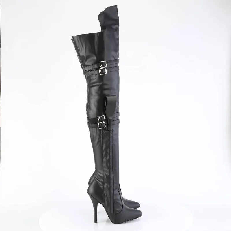 Stylish fur-lined sneakers for winter-SEDUCE-3080 Black Thigh High Boots