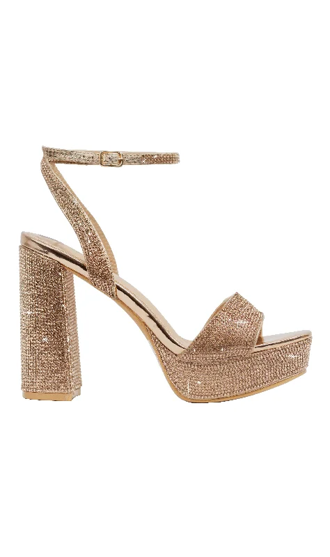 Elegant ankle strap heels for events-Sachi - Rhinestone Embellished Platform Chunky High Heels