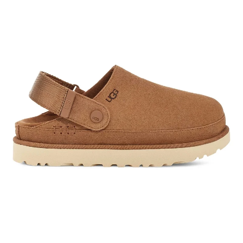 Stylish fur-lined sneakers for winter-UGG Women's Goldenstar Clog Chestnut Suede