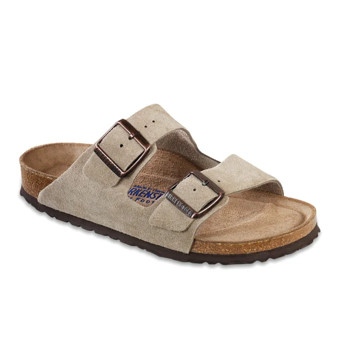 Soft leather flats for women-Womens Birkenstock Arizona Soft Footbed in Taupe