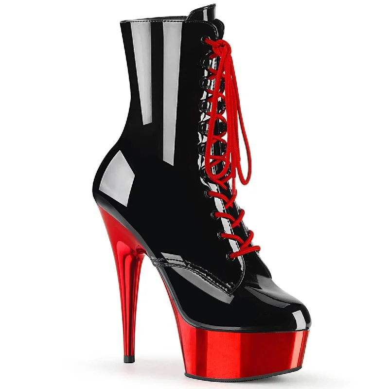 Vintage-inspired heels for women-DELIGHT-1020 Black & Red Calf High Boots