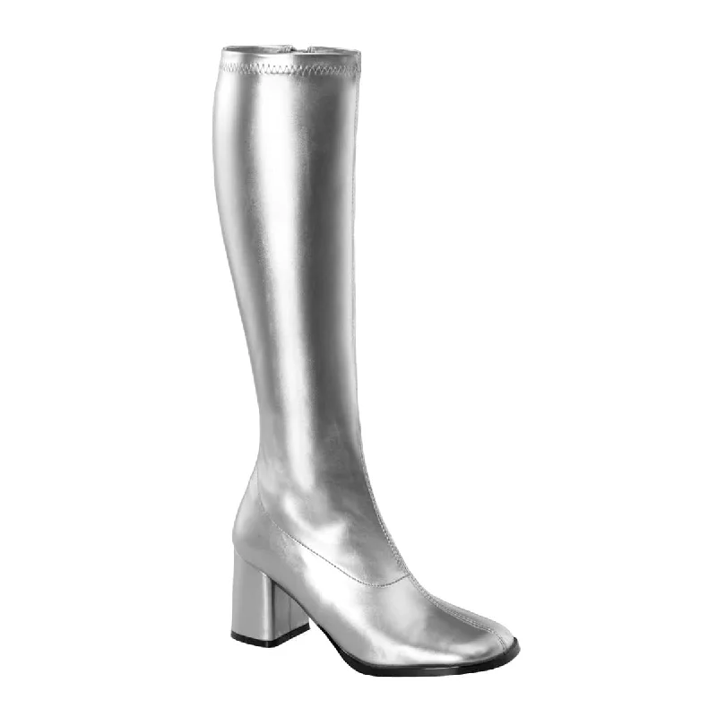 High-quality hiking boots for women-GOGO-300 Silver Knee High Boots