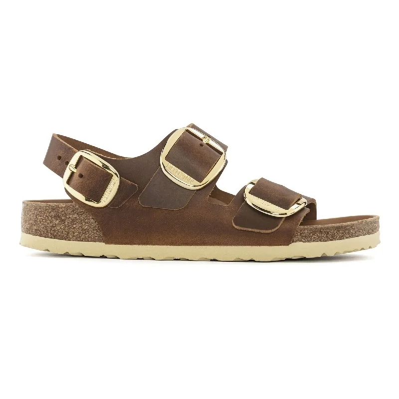 Elegant mary jane shoes for women-Birkenstock Women's Milano Big Buckle Cognac Oiled Leather