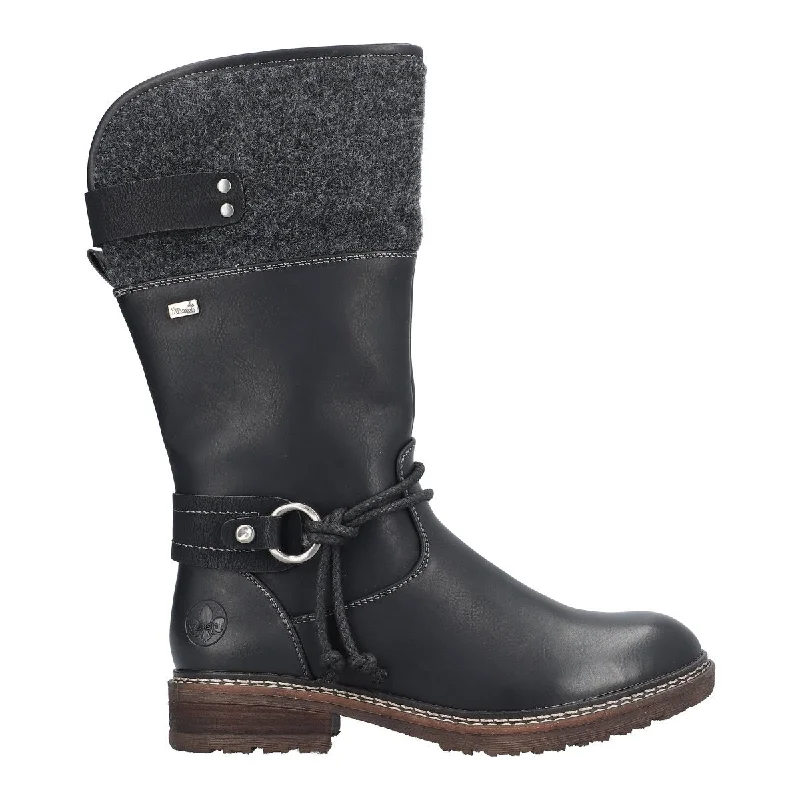 Luxury leather boots for women-Rieker Women's 94774-00 Dominika Black Leather Waterproof