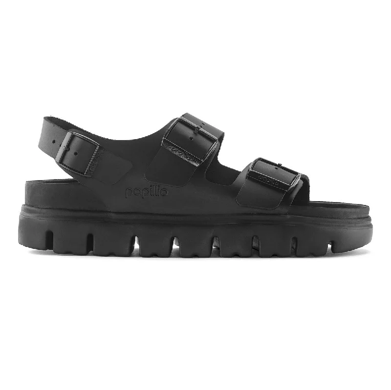 Casual leather sneakers for women-Birkenstock Women's Milano Chunky Exquisite Black Leather