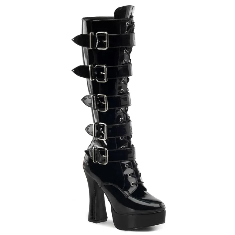 Elegant stiletto heels for events-ELECTRA-2042 Black Knee High Boots