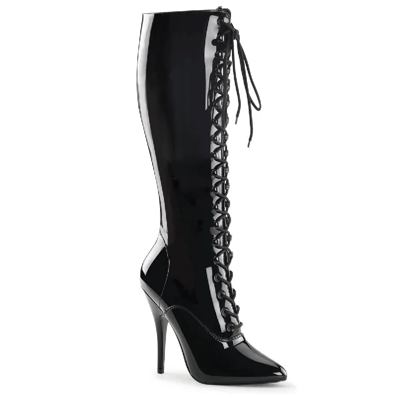 Elegant mary jane shoes for women-SEDUCE-2020 Lace Up Black Knee High Boots