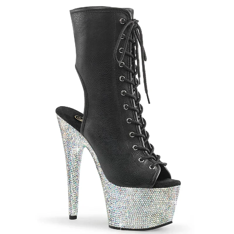 Elegant sandals for summer outfits-BEJEWELED-1016-7 Black & Silver Calf High Peep Toe Boots