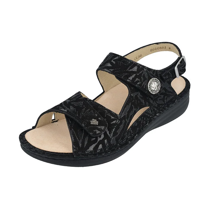 Soft leather sandals for daily wear-Womens Finn Comfort Barbuda in Black Delizia