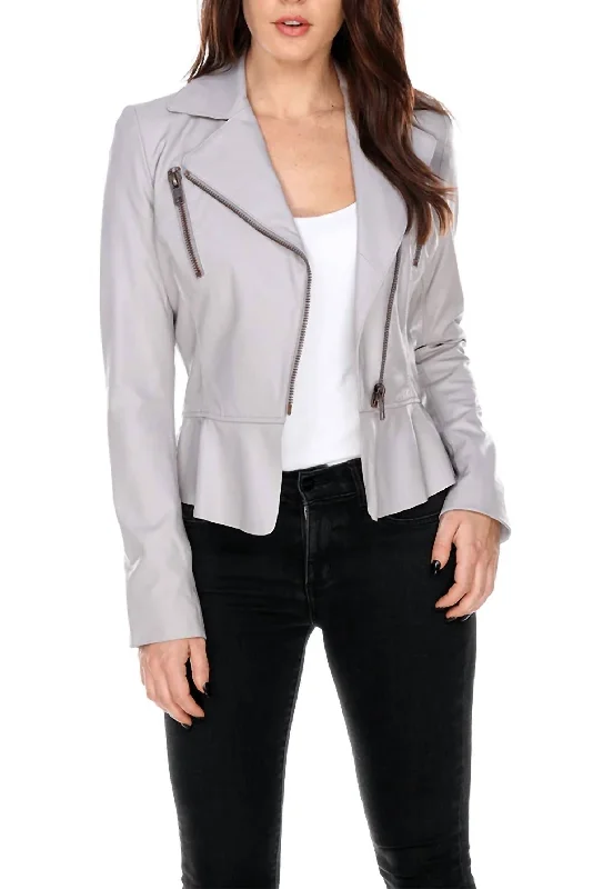 High-quality yoga pants for women-Leather Perfecto With Ruffle Jacket In Mastic