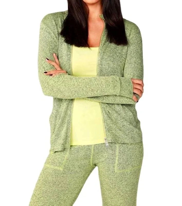 Affordable activewear sets for women-Melange Zip Jacket In Lime