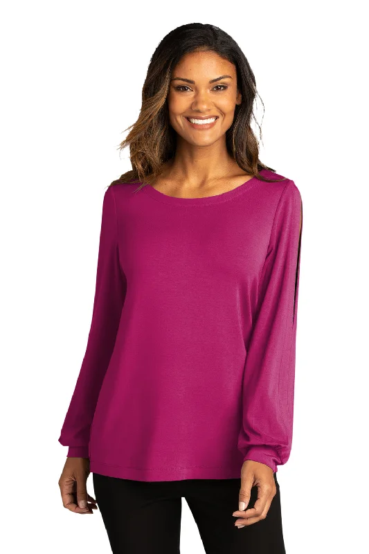 Designer blazers for professional women-Port Authority Womens Luxe Knit Long Sleeve Wide Neck T-Shirt - Wild Berry - Closeout