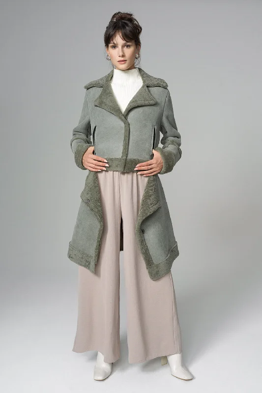 Stylish peacoats for winter-2in1 Mint Shearling Fur Overcoat