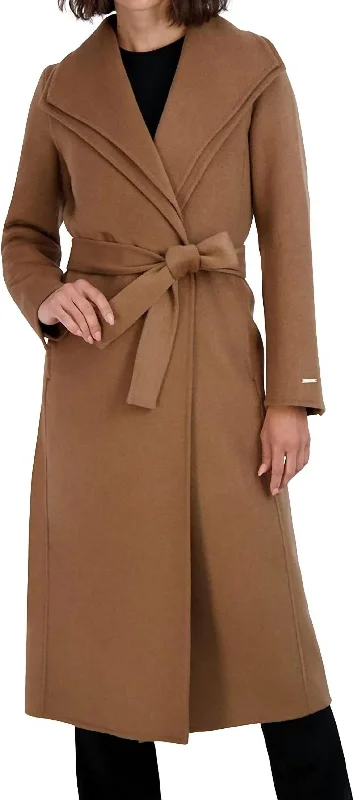 Vintage floral skirts for women-Maxi Double Face Belted Wrap Coat In Camel