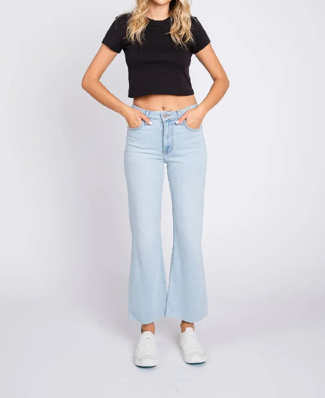 Boho peasant tops for women-Sicily Crop Flare Jeans In Light Blue