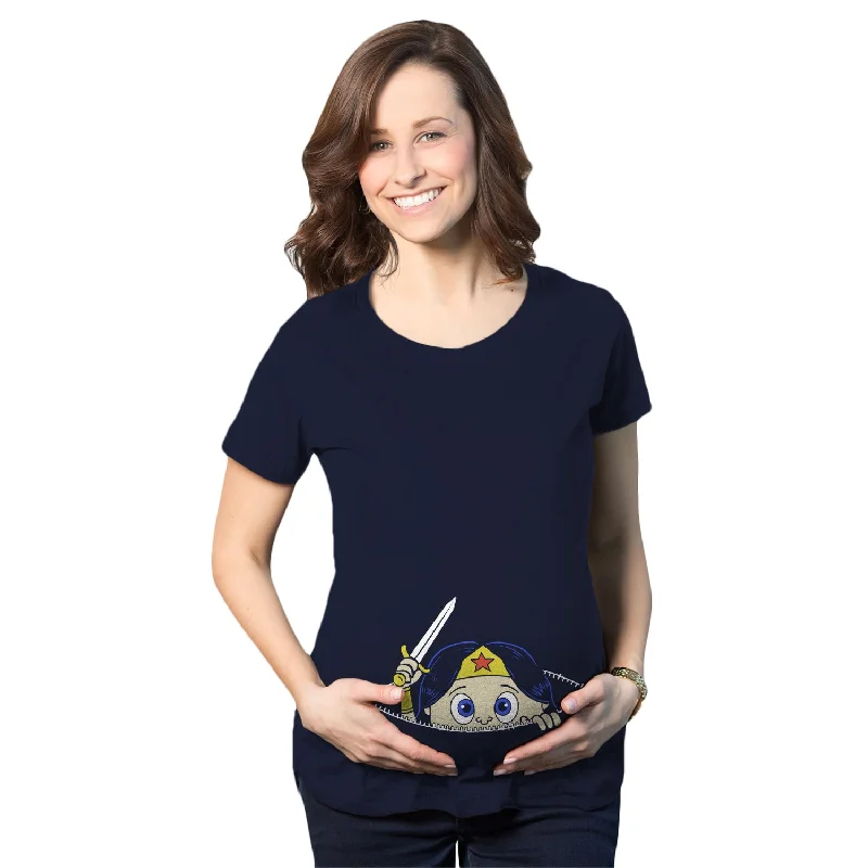 High-waisted jeans for casual wear-Peeking Warrior Woman Maternity T Shirt