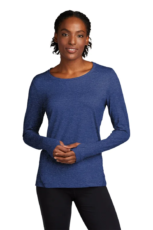 Affordable sweatshirts for women-Sport-Tek Womens Exchange 1.5 Long Sleeve Crewneck T-Shirt - Heather True Royal Blue