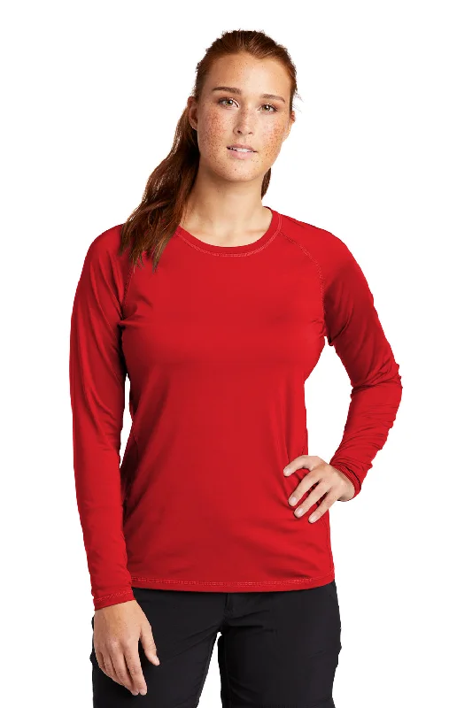 Designer trench coats for women-Sport-Tek Womens Rashguard Moisture Wicking Long Sleeve Crewneck T-Shirt - True Red