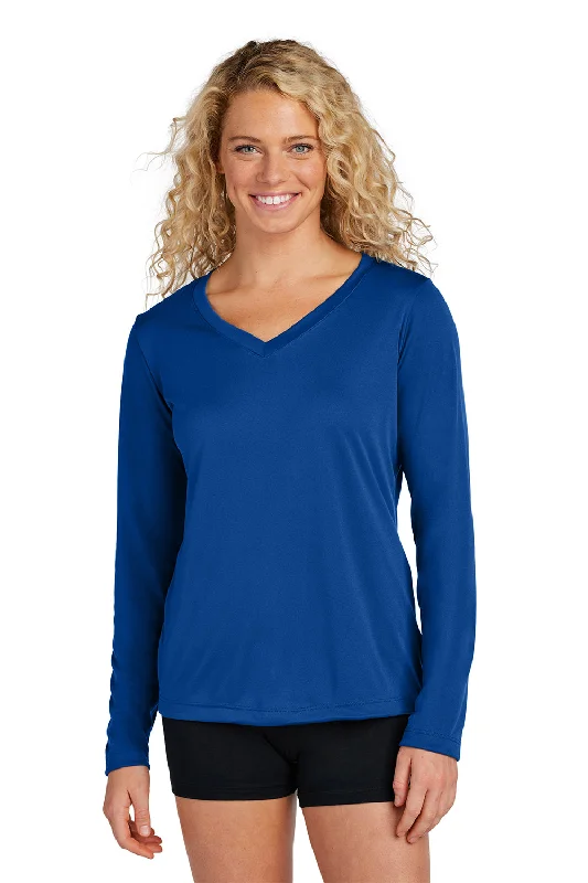 Casual sweatpants for women-Sport-Tek Womens Competitor Moisture Wicking Long Sleeve V-Neck T-Shirt - True Royal Blue