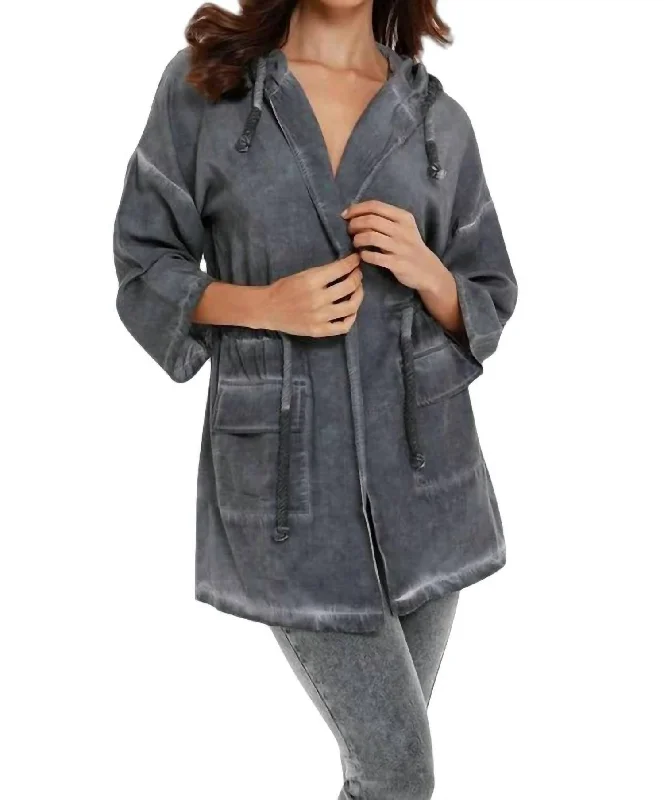 Designer skirts for office wear-Jennifer Hooded Long Trench Coat In Charcoal