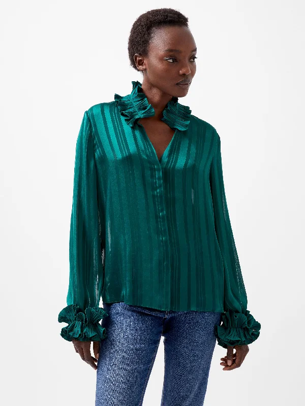 Affordable winter coats for women-Hannielie Ruffle Neck Long Sleeve Shirt