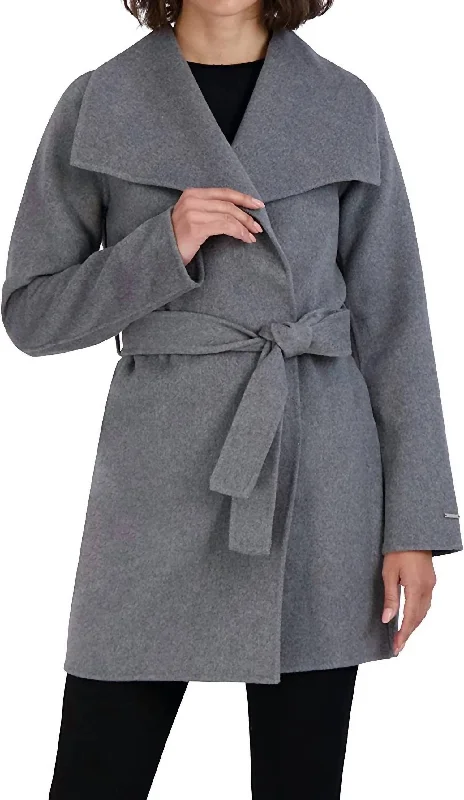 Elegant maxi dresses for evening wear-Ella Wool Wrap Coat In Ash Gray