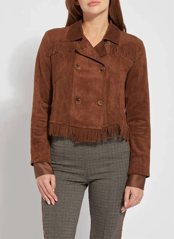 Designer tailored pants for women-Zora Fringe Suede Jacket In Bronze