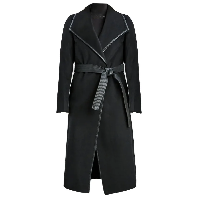 Casual shorts for summer outfits-Juliette Double Face Faux Leather Trim Belted  Wool Coat Black in Black