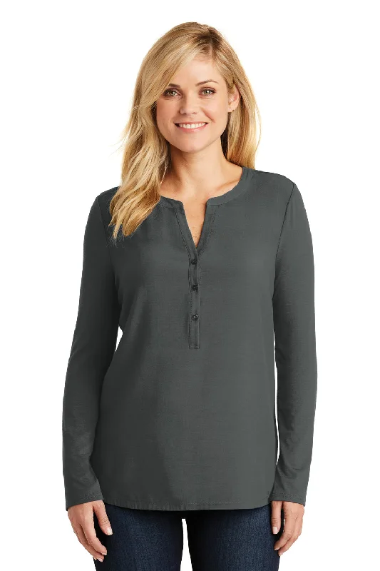 Elegant blouses for formal events-Port Authority Womens Concept Jersey Long Sleeve Henley T-Shirt - Smoke Grey