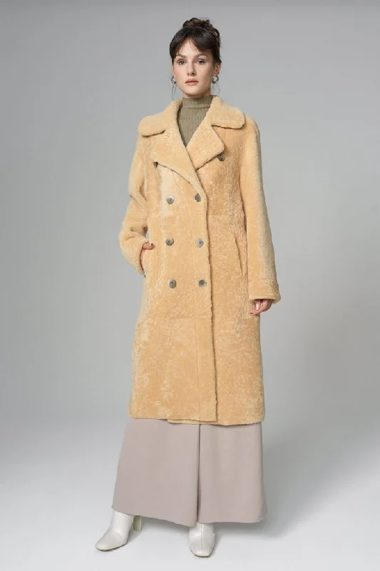 Elegant sweater dresses for winter-Yellow Reversible Genuine Sheepskin ﻿Maxi Coat