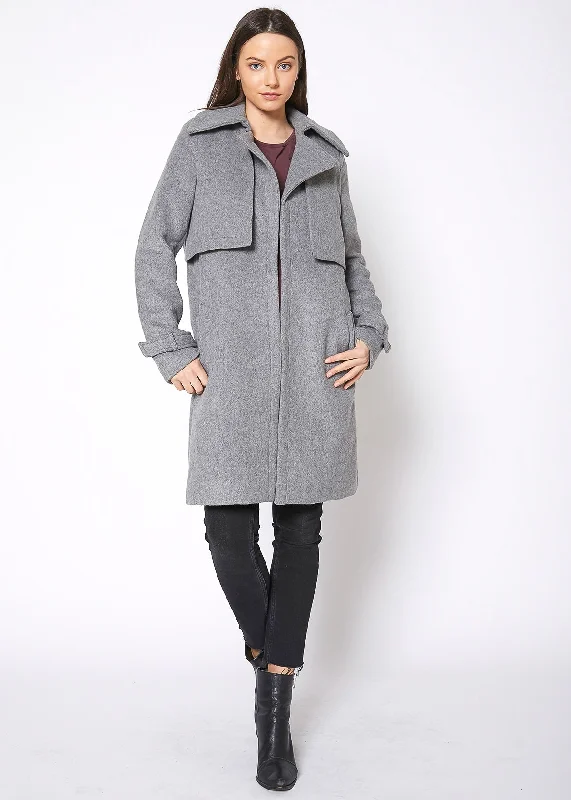 Comfortable hoodies for women-Women's Wool Blended Overlay Notch Collar Coat