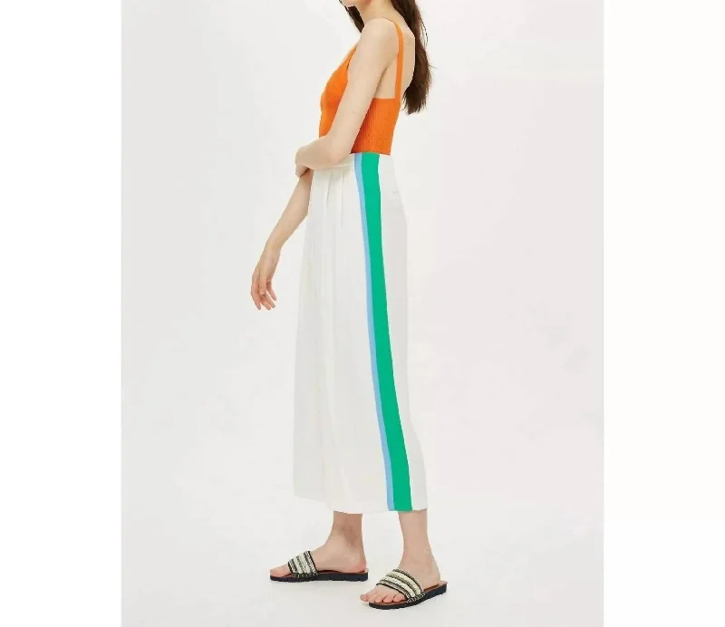 Elegant blouses for formal events-Pleated Wide Leg Crop Pants With Side Stripes In Multicolor