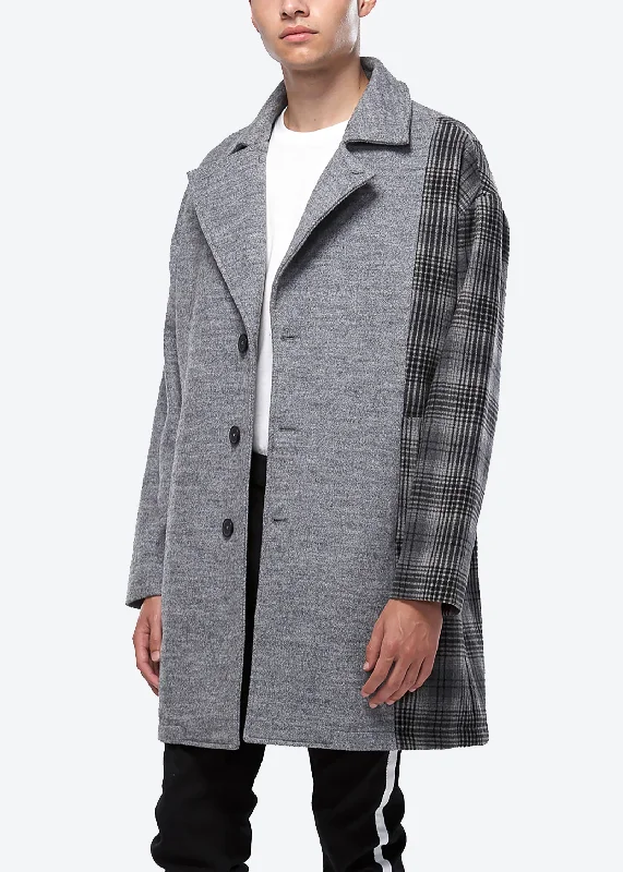 Trendy plaid shirts for women-Konus Men's Oversize Wool Blend Coat in Grey