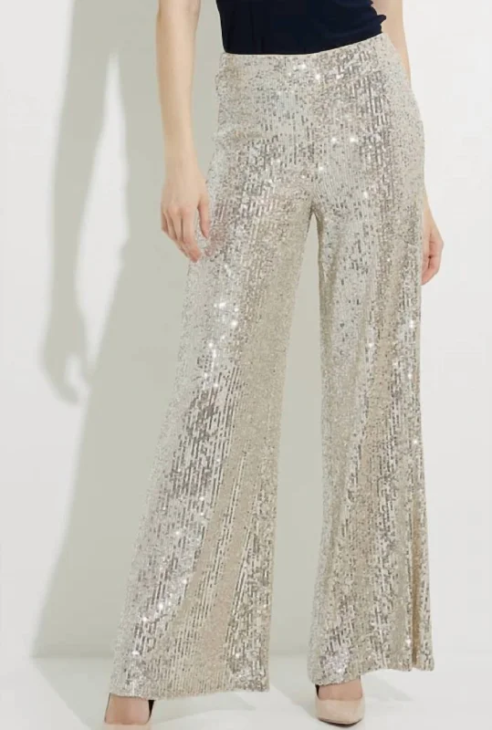 Soft velvet dresses for winter-Sequin Detail Pants In Silver Nude