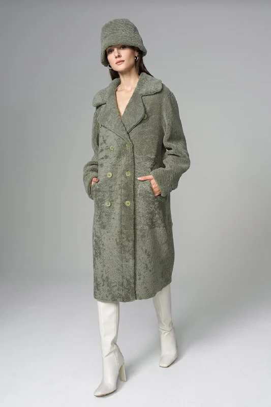 Designer trench coats for women-Mint Reversible Genuine Sheepskin Maxi Coat