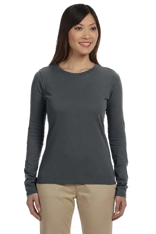 Trendy off-shoulder tops for summer-Econscious Womens Long Sleeve Crewneck T-Shirt - Charcoal Grey