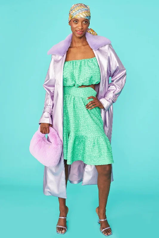 Elegant tailored blazers for women-Lilac Faux Suede Metallic Maxi Trench Coat