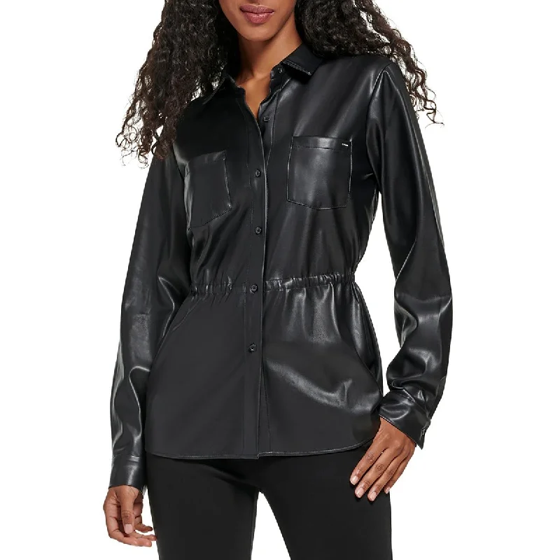 Lightweight summer jackets for women-Calvin Klein Womens Faux Leather Lightweight Motorcycle Jacket