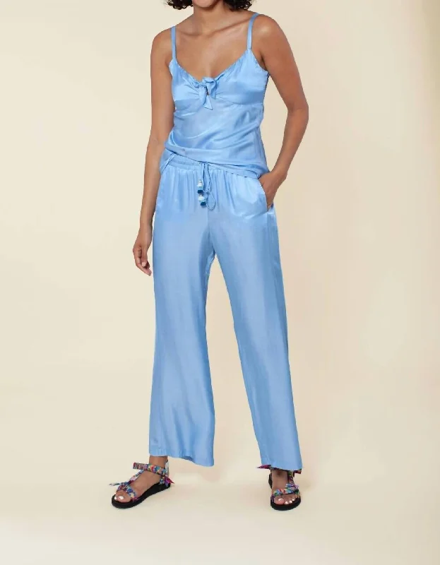 Casual sundresses for summer-Solid Silk Pant In Blue