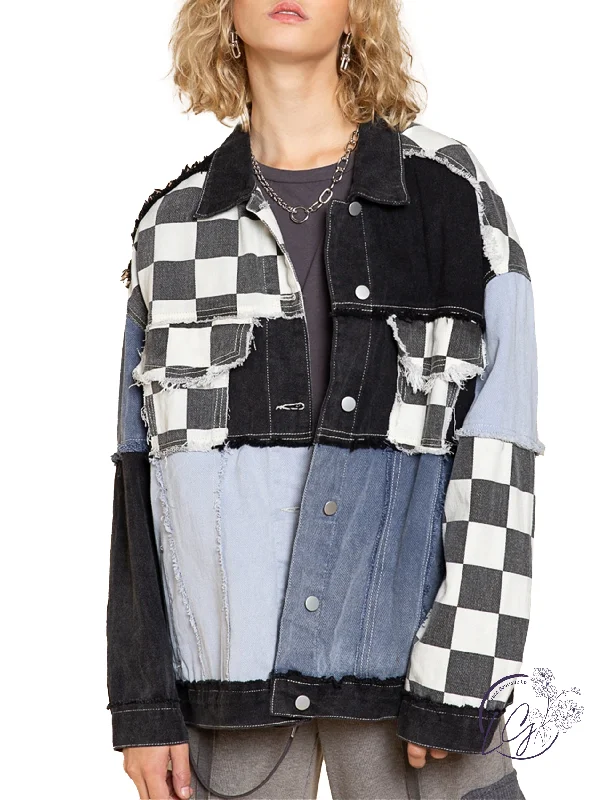 Vintage-inspired dresses for women-Oversized Multi Checkered Jacket By Pol