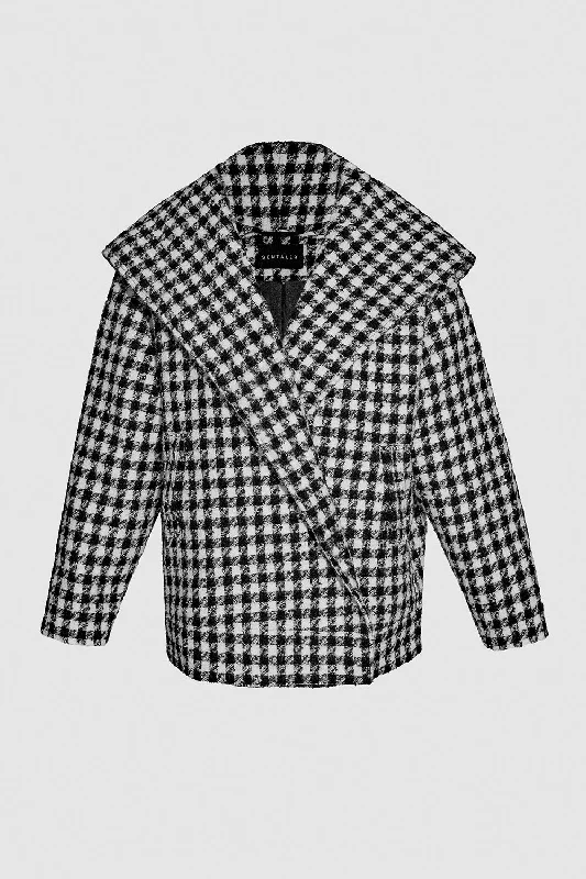 Elegant blouses for formal events-Tweed Houndstooth Suri Alpaca Oversized Hooded Jacket